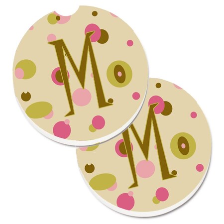 Carolines Treasures Letter M Initial Monogram Tan Dots Set of 2 Cup Holder Car Coaster CJ1004-MCARC
